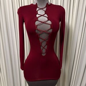 Burgundy Lace-Up Dress